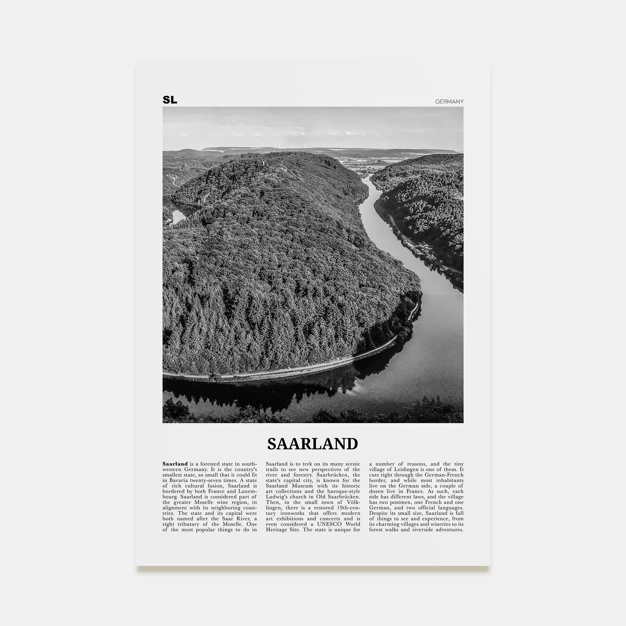 Saarland Travel B&W Poster