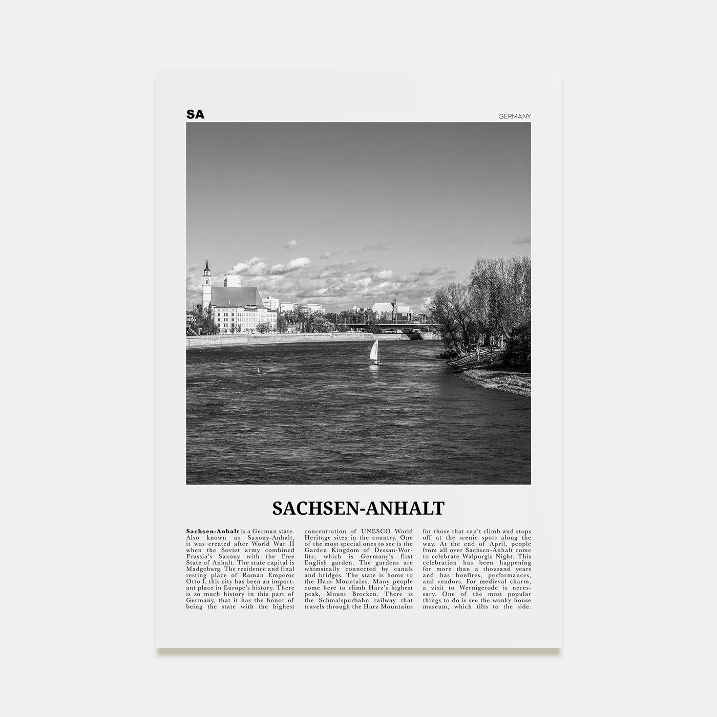 Sachsen-Anhalt Travel B&W Poster