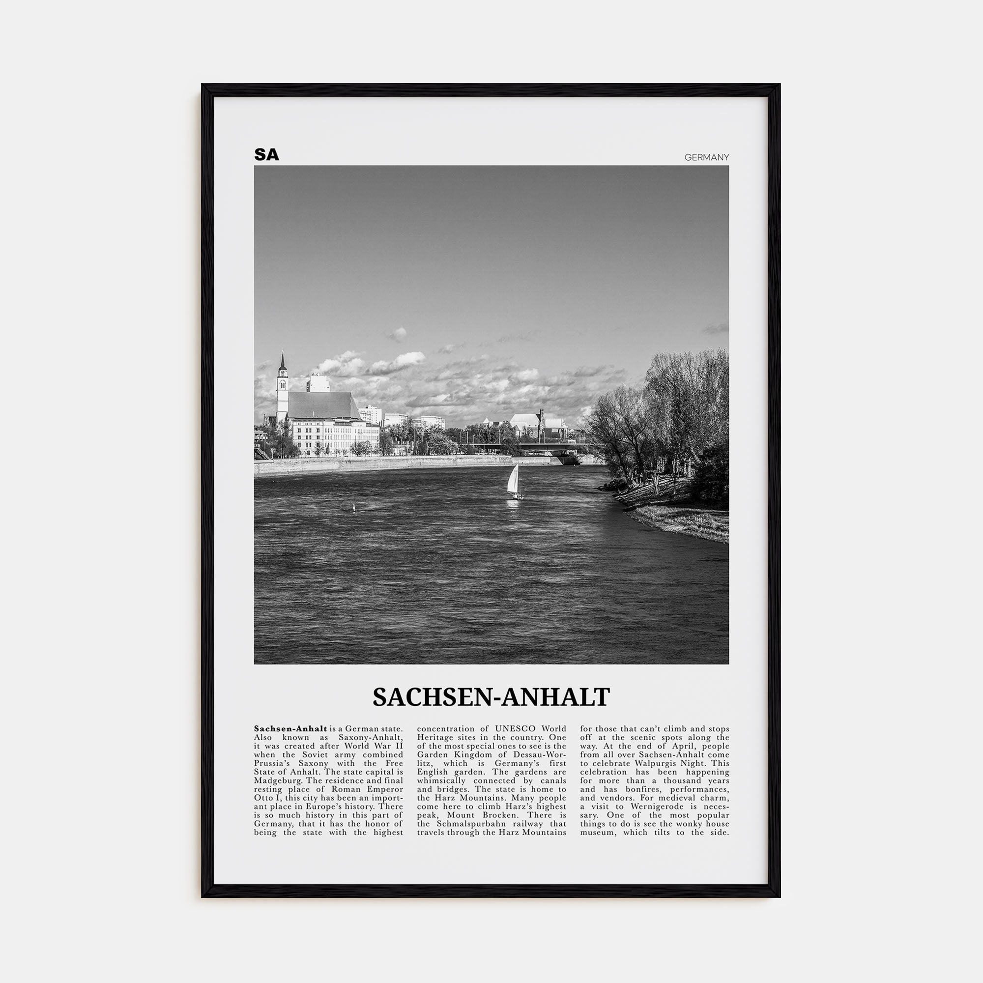 Sachsen-Anhalt Travel B&W Poster