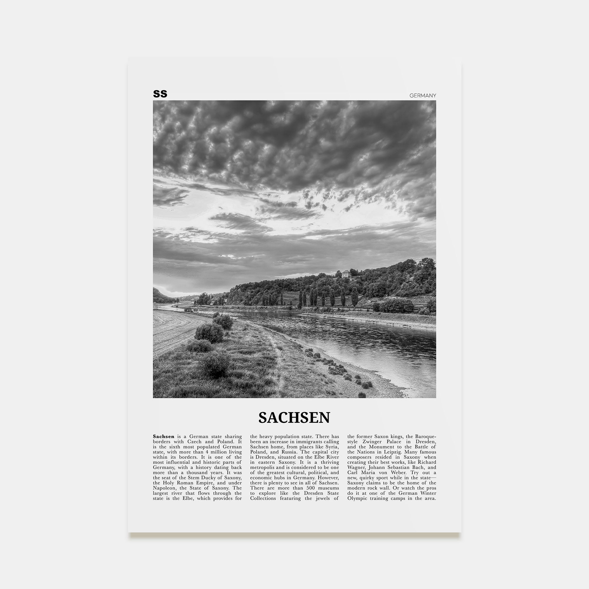 Sachsen Travel B&W Poster