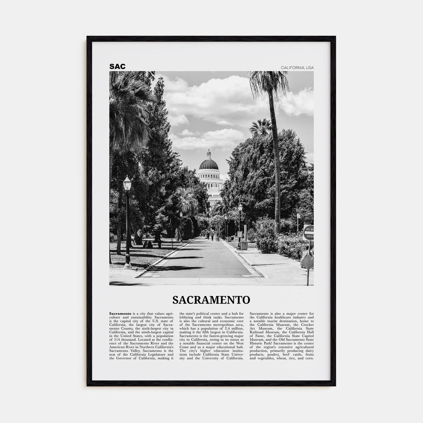 Sacramento Travel B&W No 1 Poster