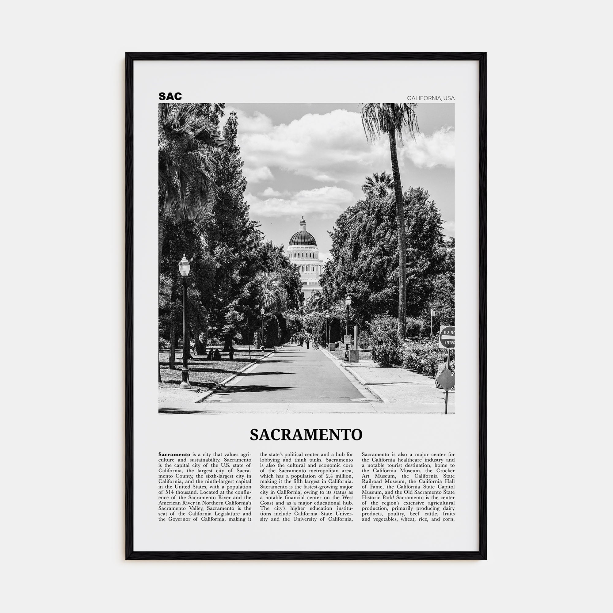 Sacramento Travel B&W No 1 Poster