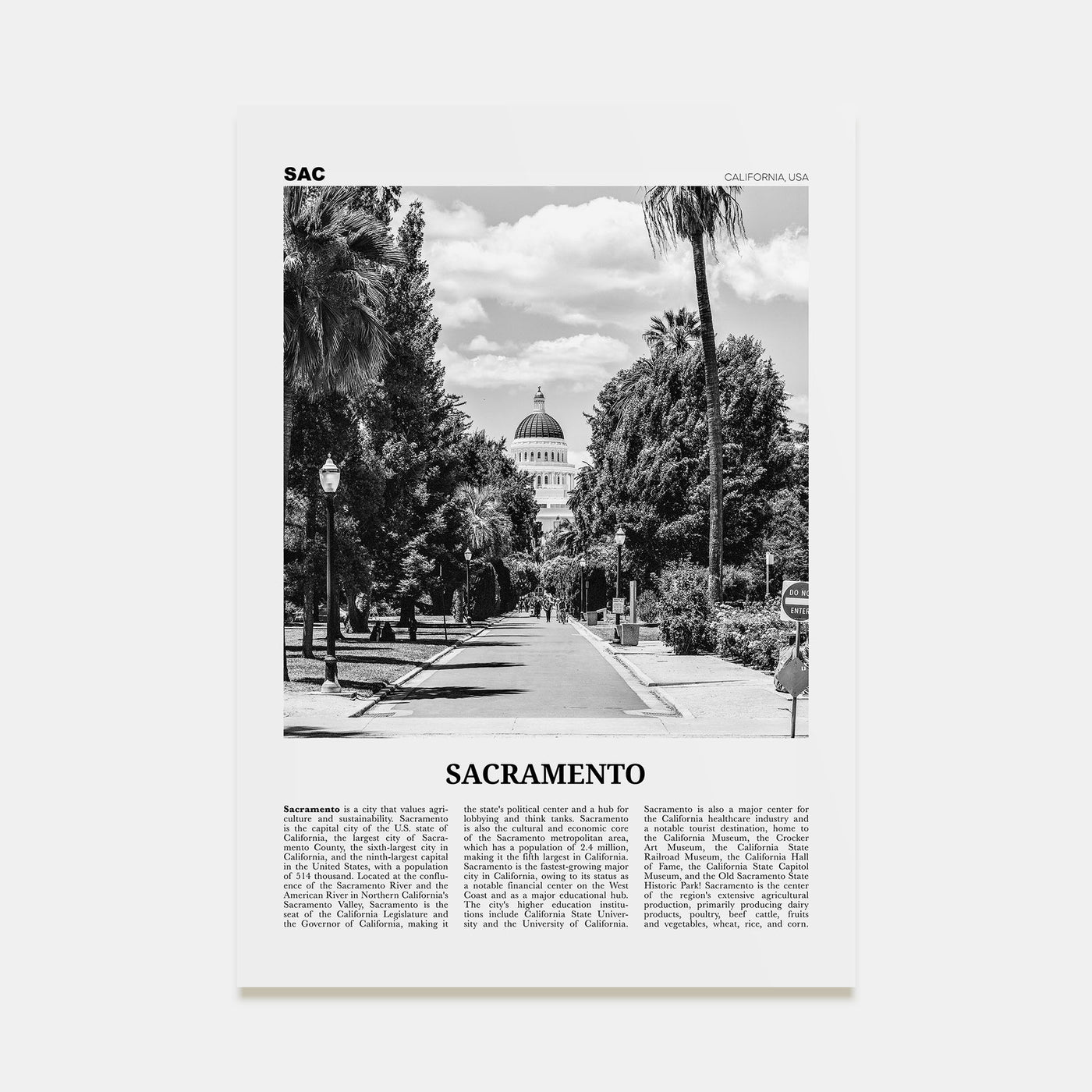 Sacramento Travel B&W No 1 Poster
