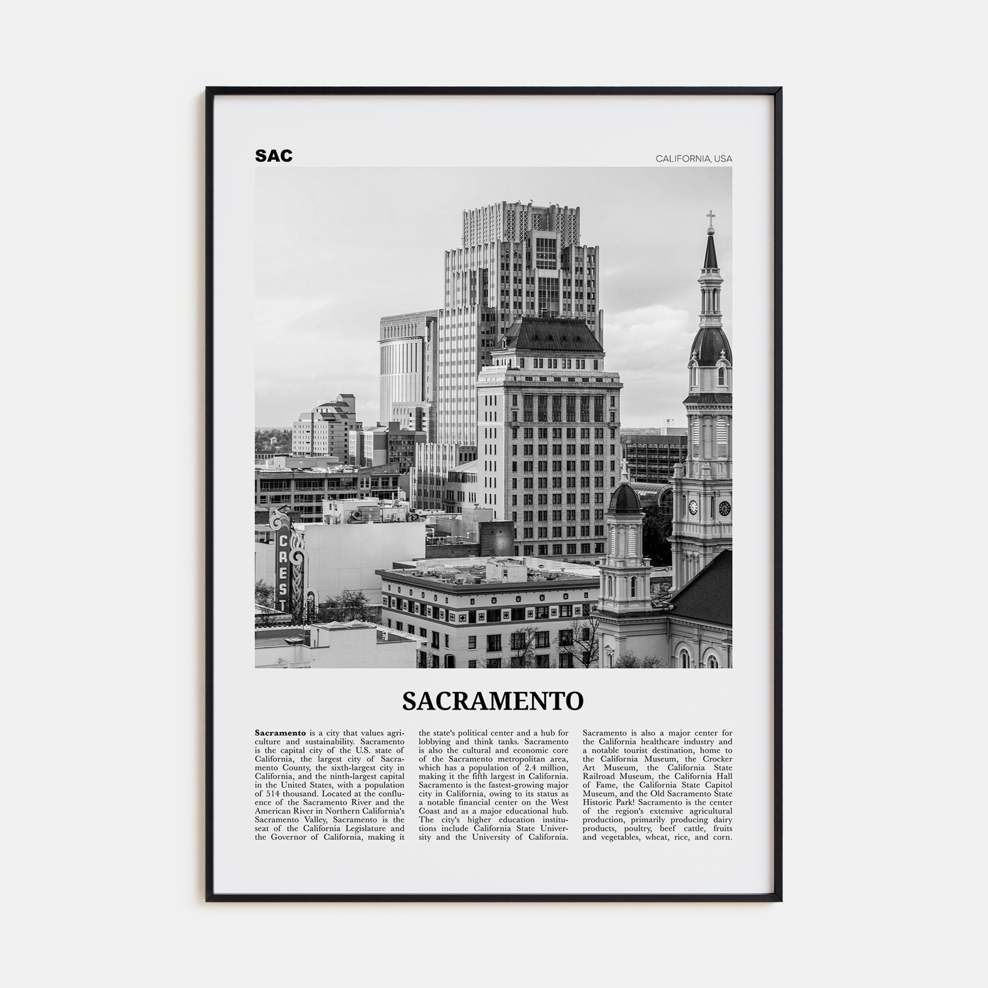 Sacramento Travel B&W No 2 Poster