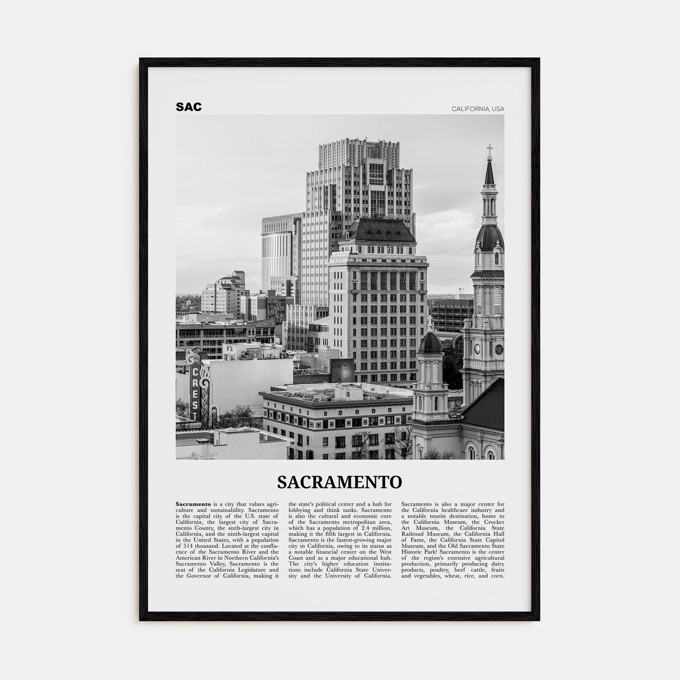 Sacramento Travel B&W No 2 Poster