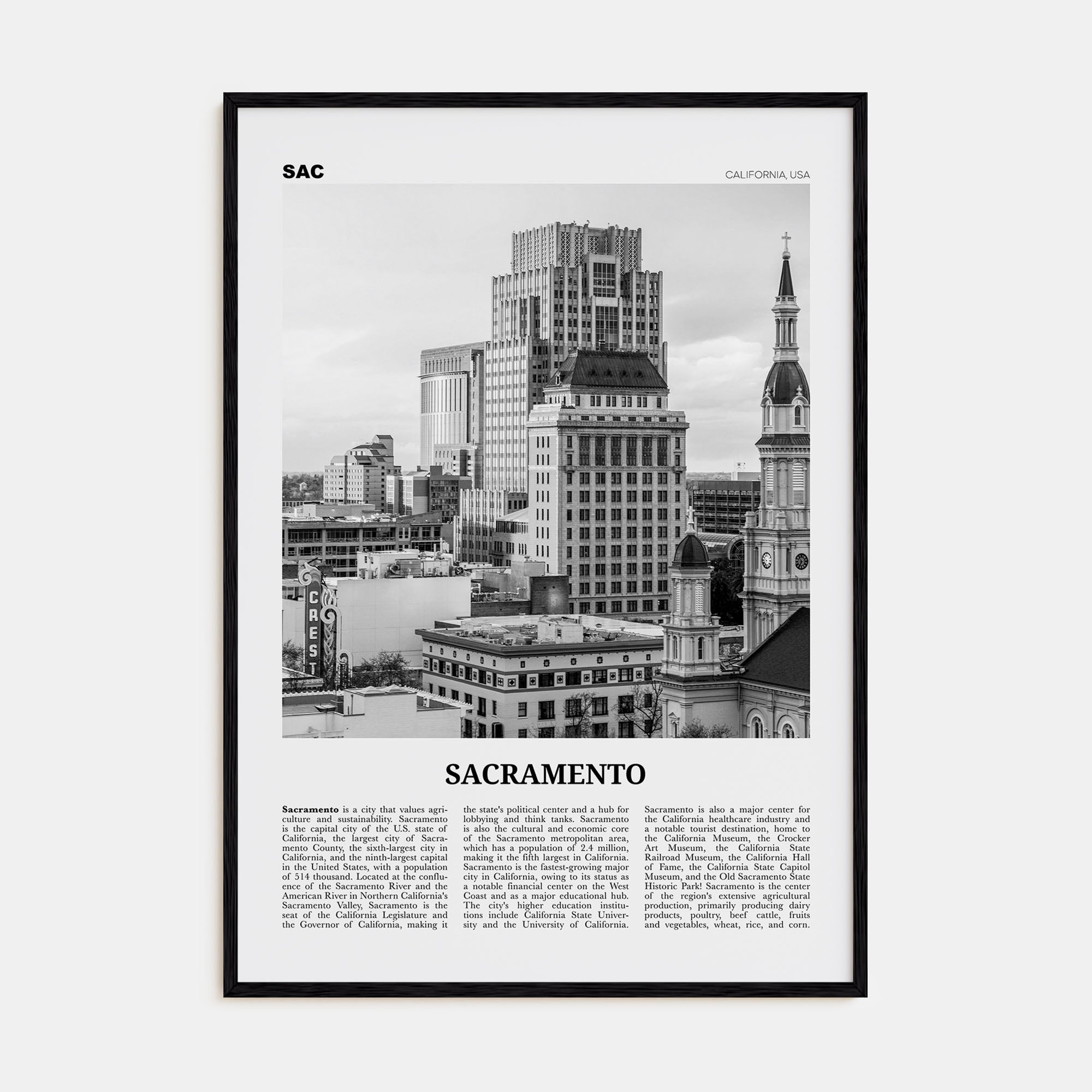 Sacramento Travel B&W No 2 Poster