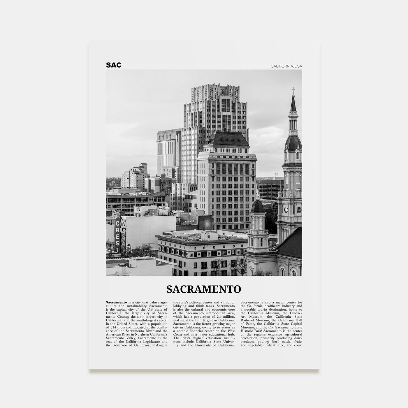 Sacramento Travel B&W No 2 Poster