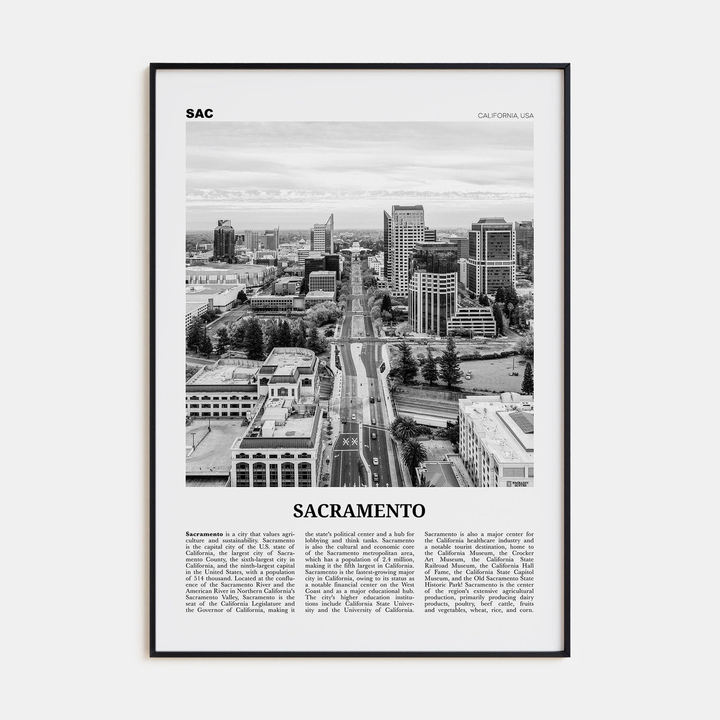 Sacramento Travel B&W No 3 Poster