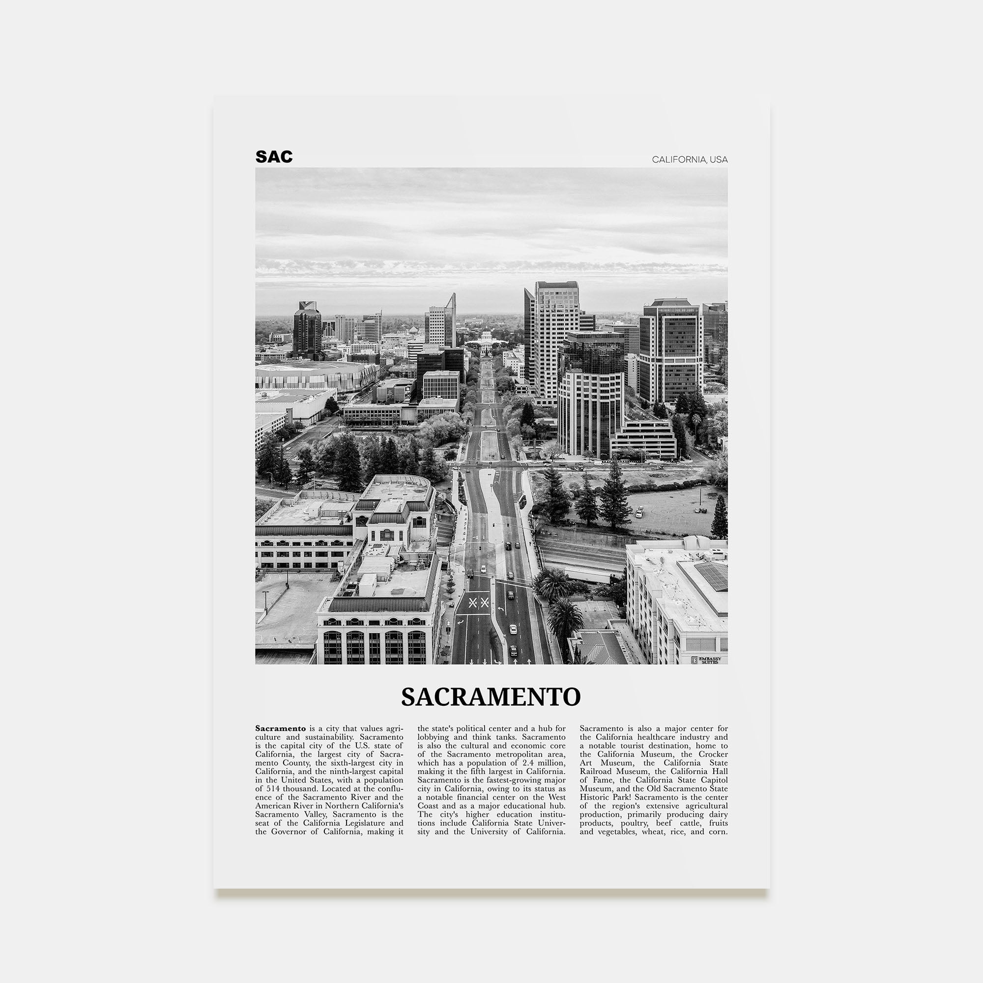 Sacramento Travel B&W No 3 Poster