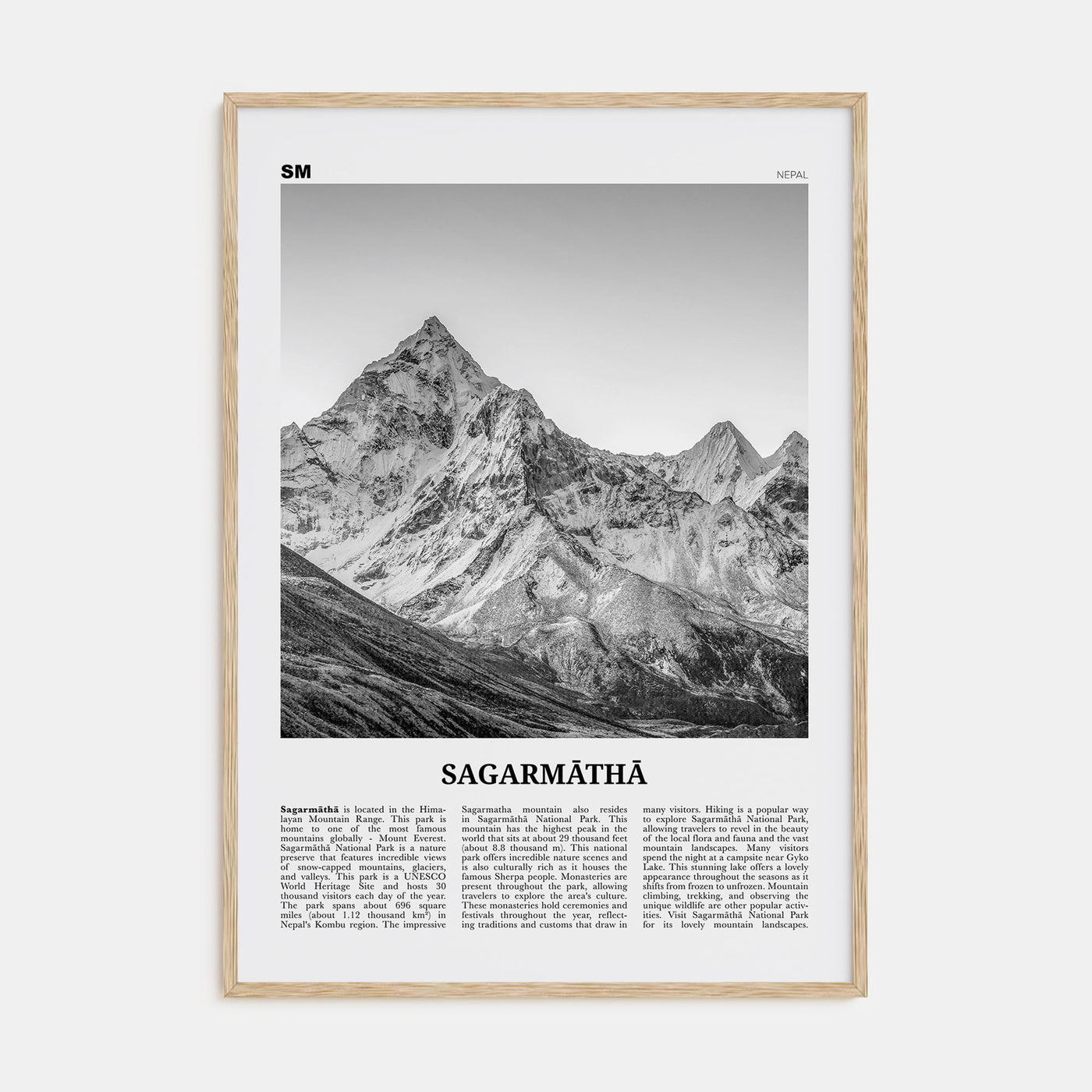 Sagarmāthā National Park Travel B&W Poster