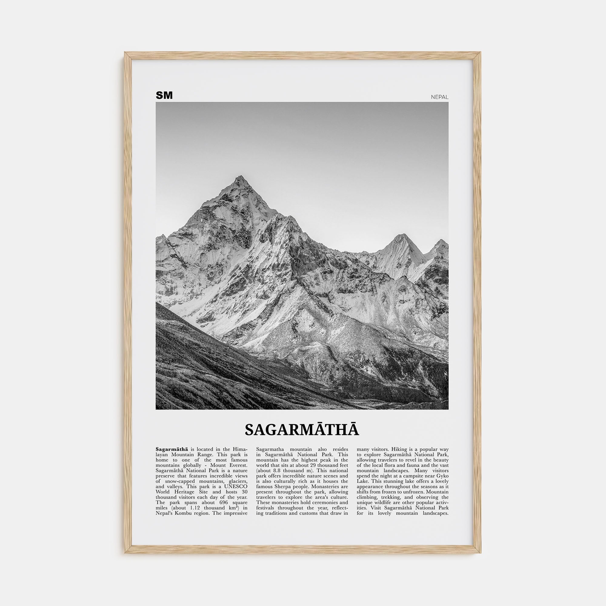 Sagarmāthā National Park Travel B&W Poster