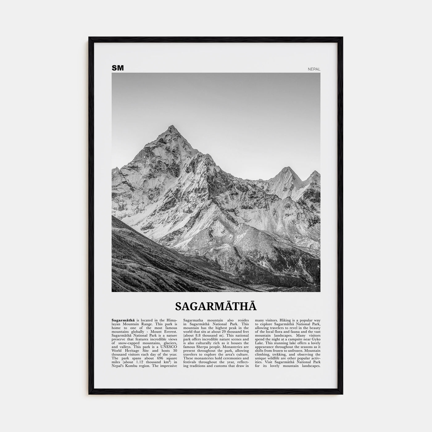 Sagarmāthā National Park Travel B&W Poster