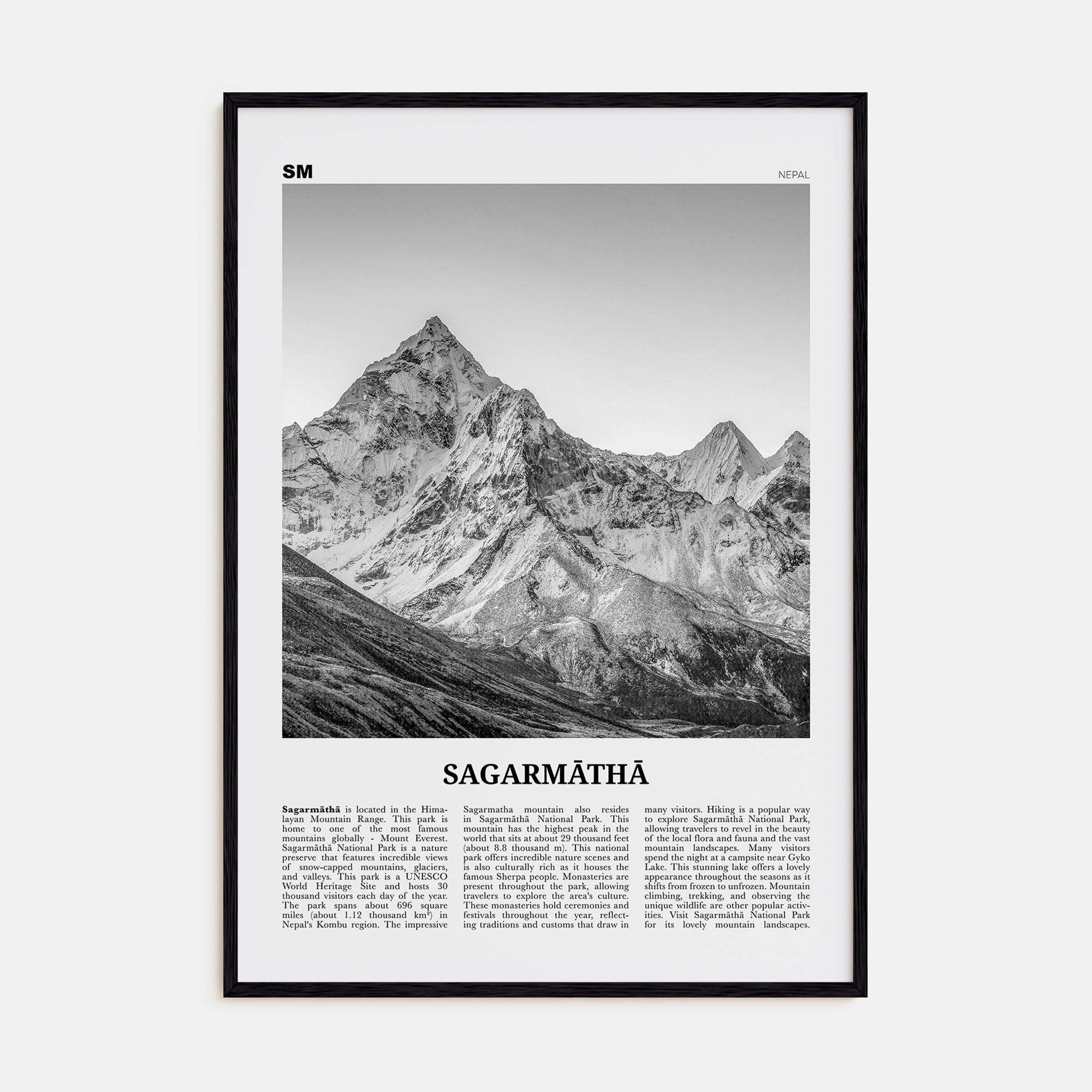 Sagarmāthā National Park Travel B&W Poster