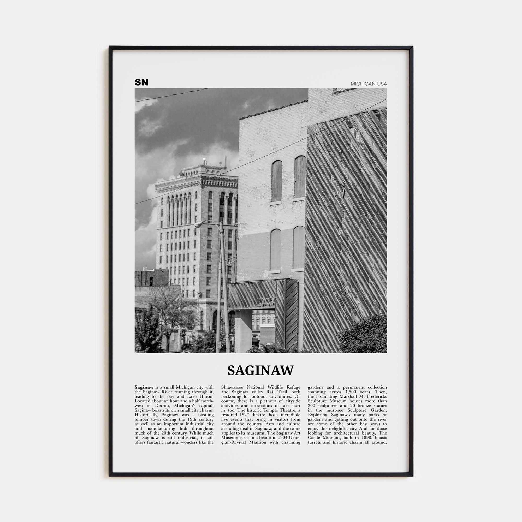 Saginaw Travel B&W Poster