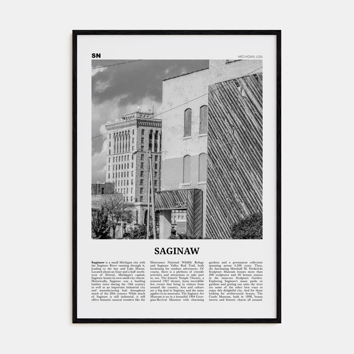 Saginaw Travel B&W Poster