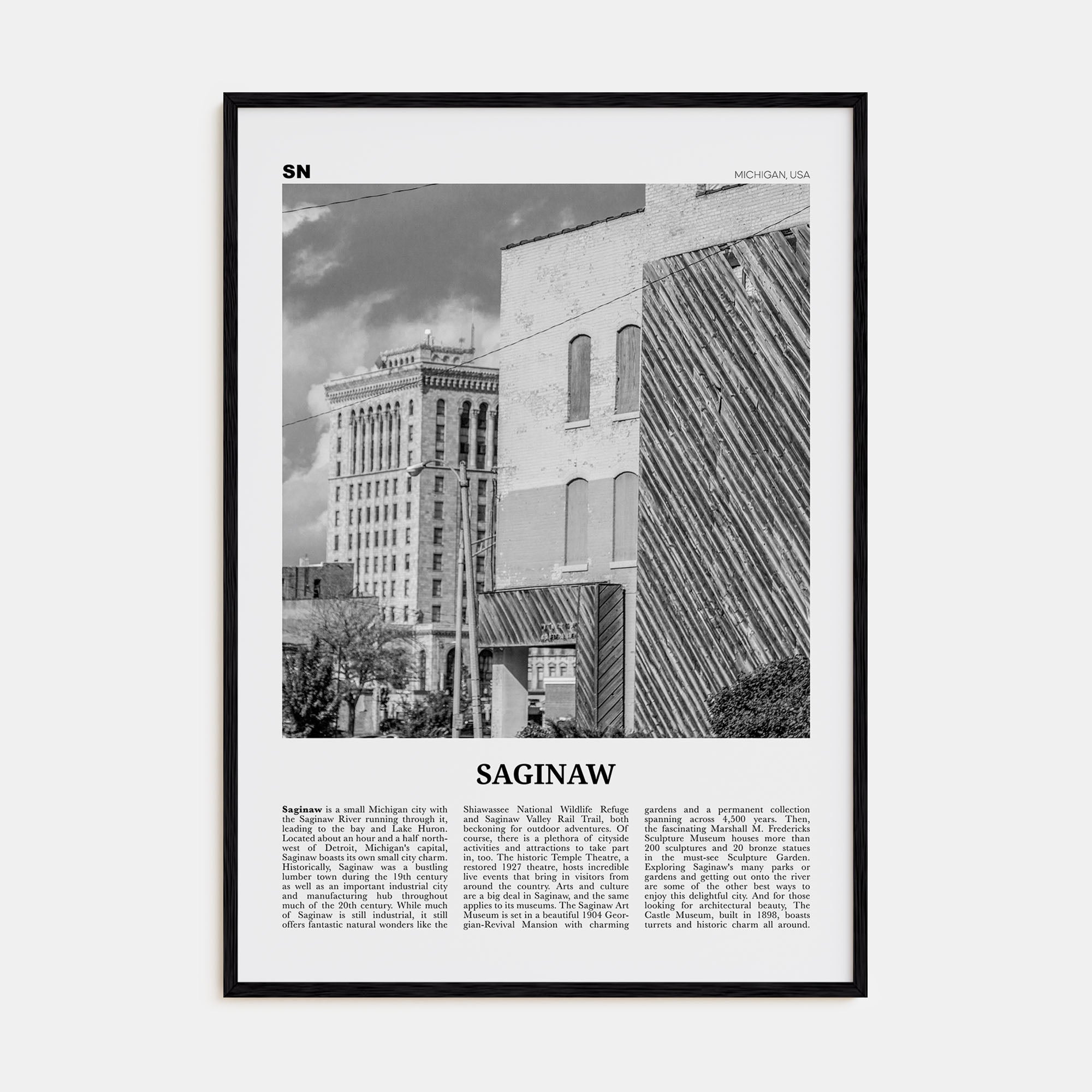 Saginaw Travel B&W Poster