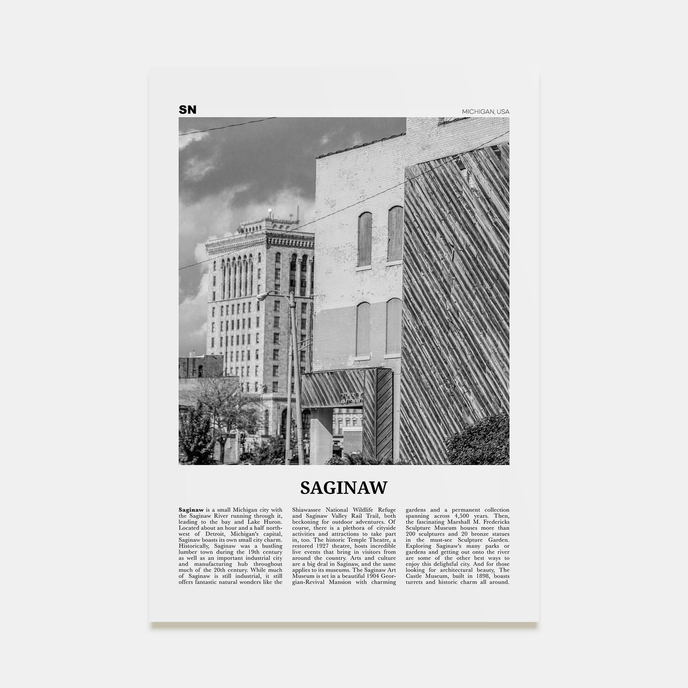 Saginaw Travel B&W Poster