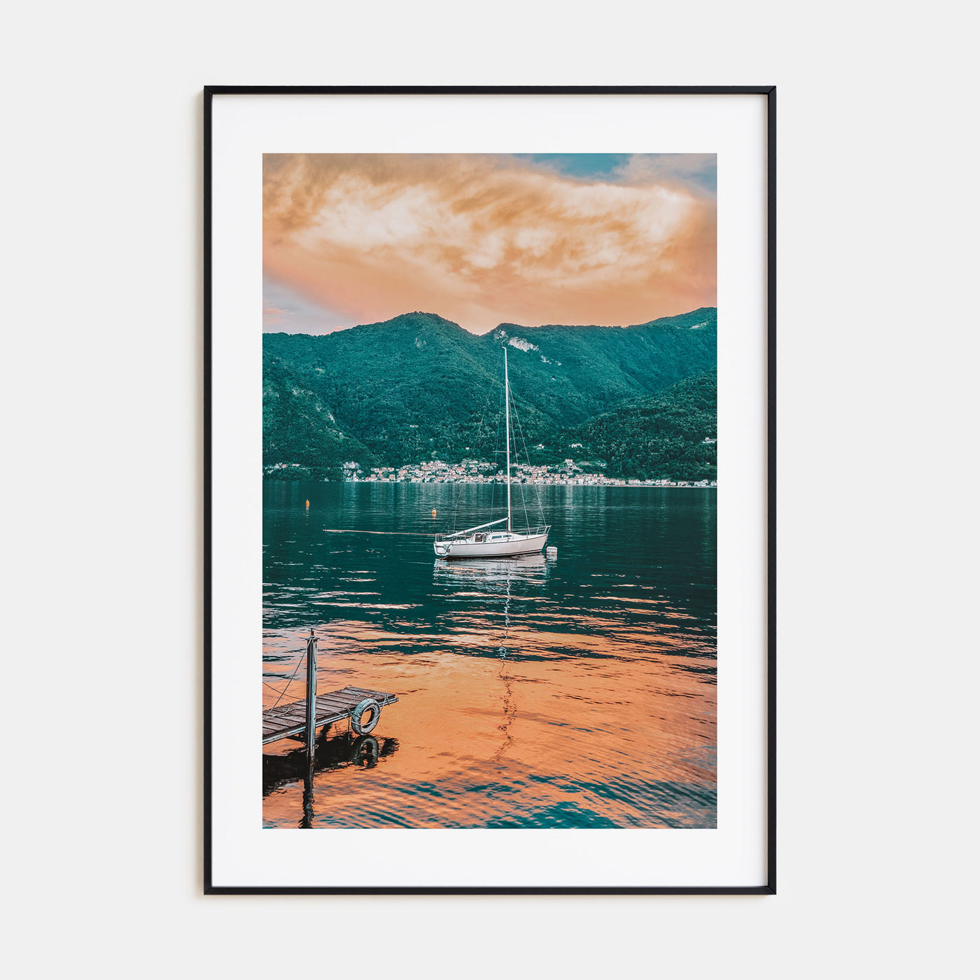 Sailboat Orange Clouds Photo Color Poster