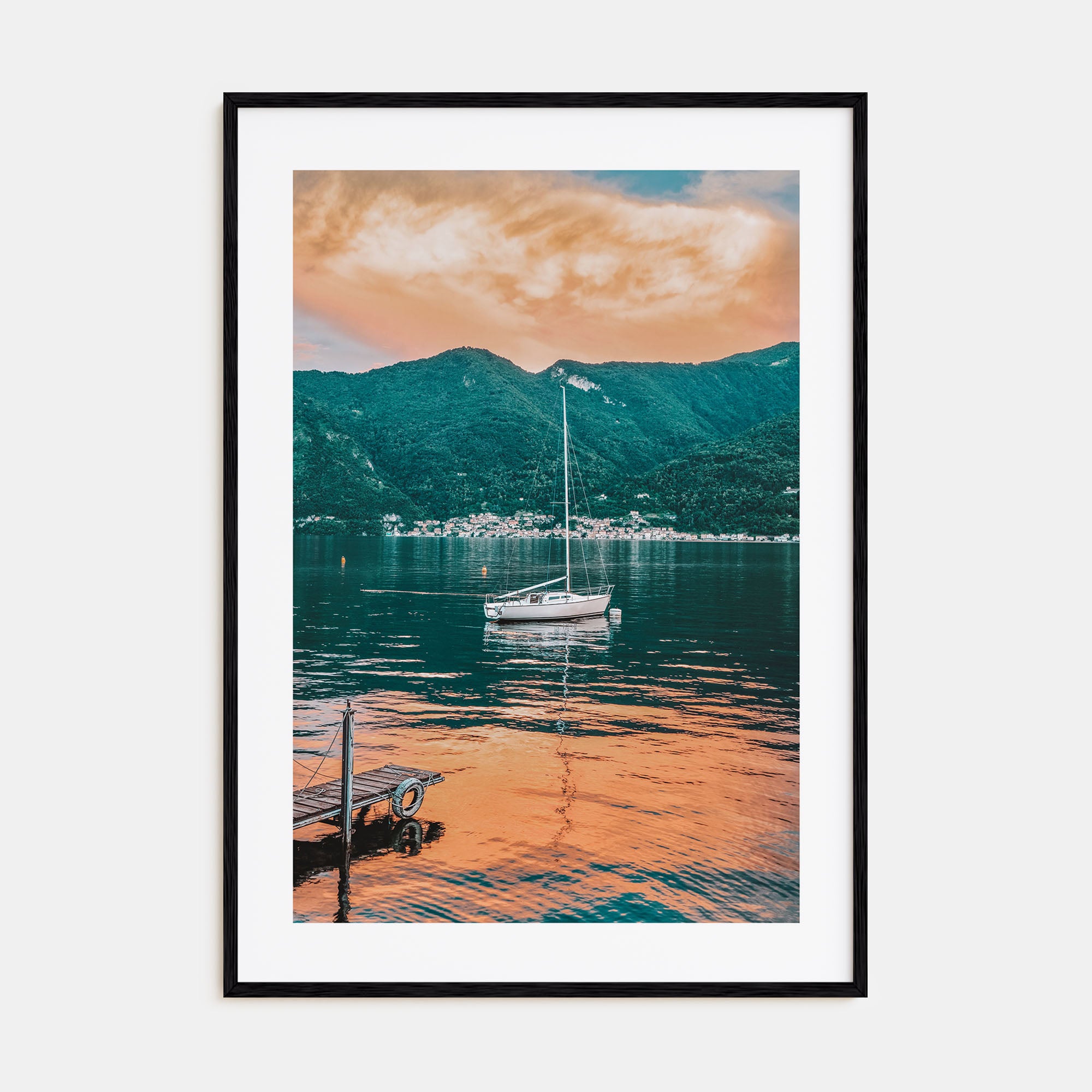 Sailboat Orange Clouds Photo Color Poster