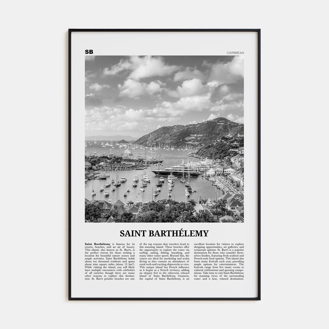 Saint Barthélemy Travel B&W Poster
