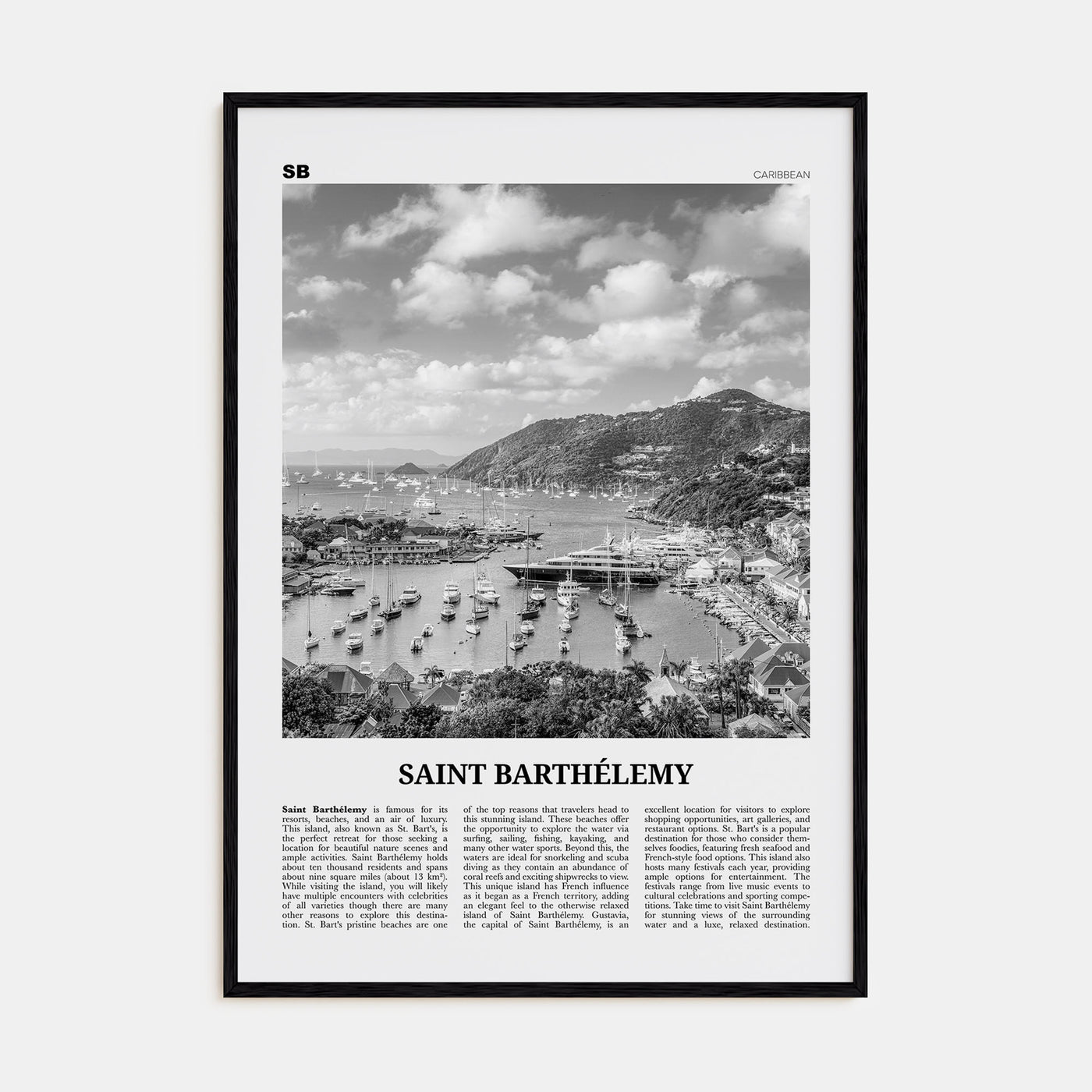 Saint Barthélemy Travel B&W Poster
