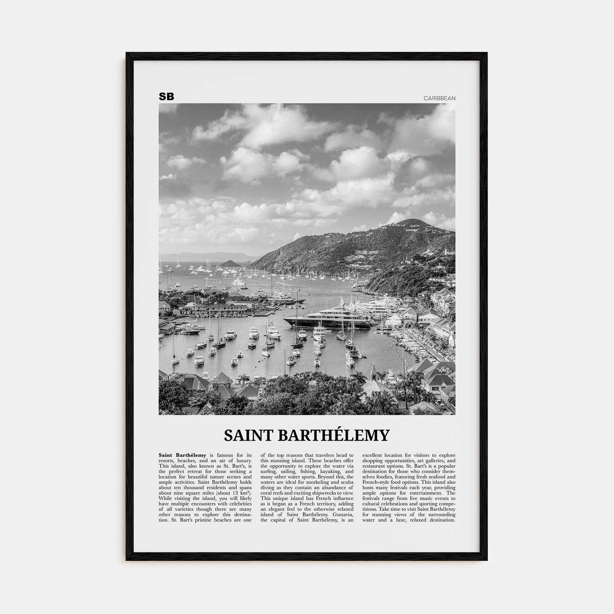 Saint Barthélemy Travel B&W Poster