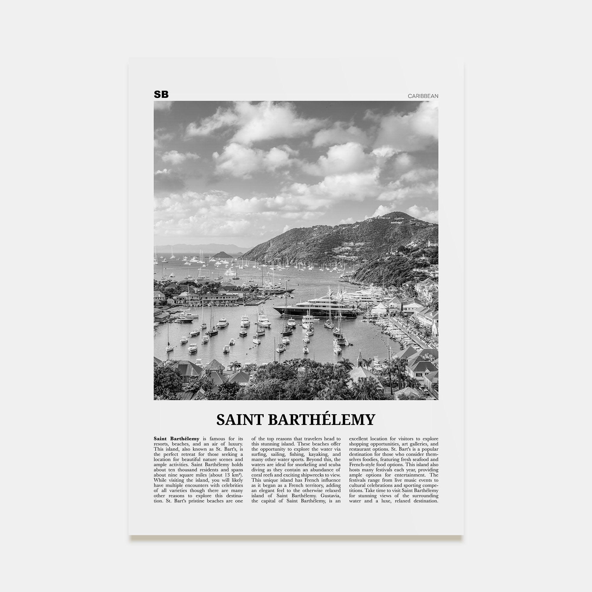 Saint Barthélemy Travel B&W Poster