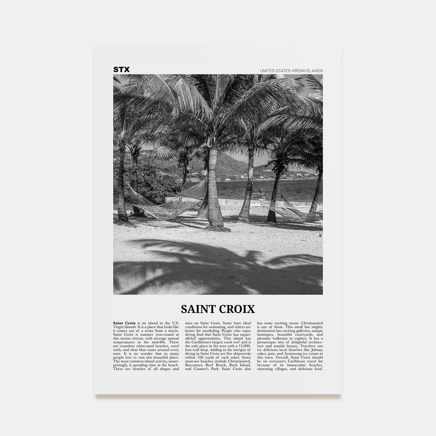 Saint Croix Travel B&W Poster