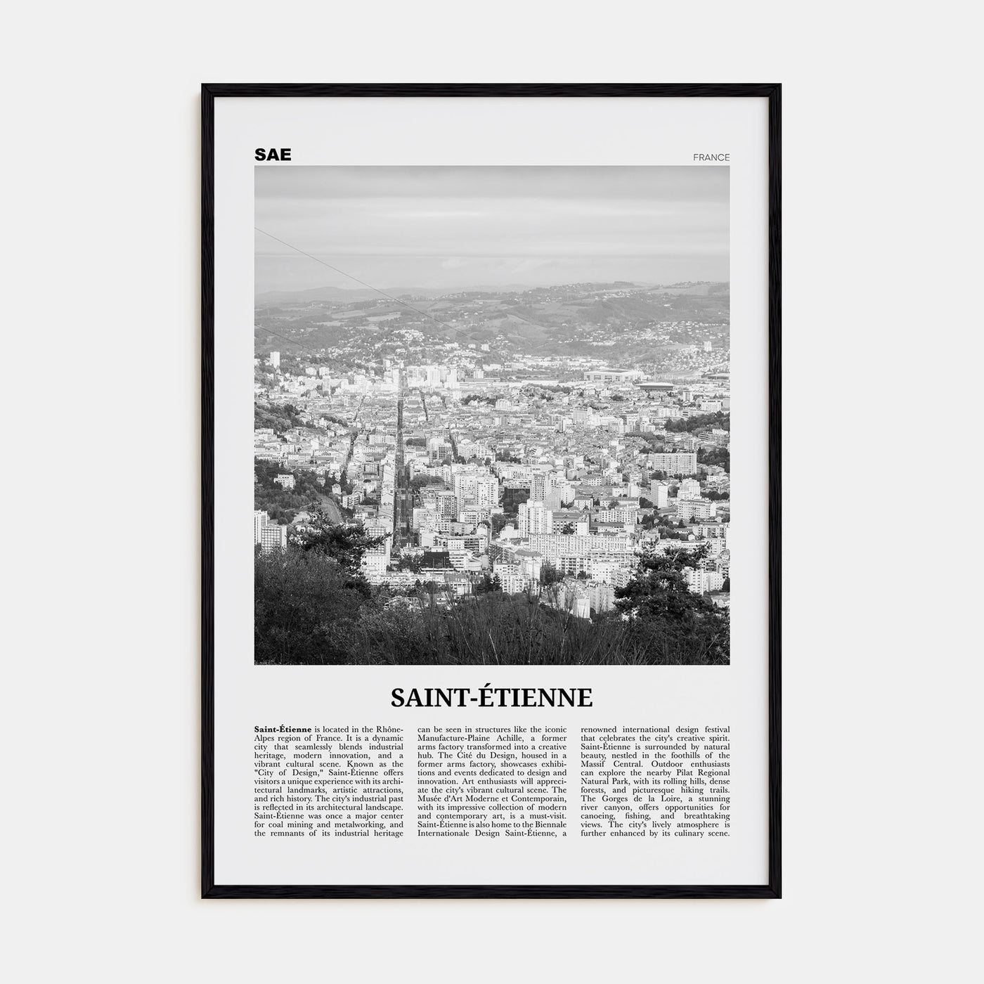 Saint-Étienne Travel B&W Poster
