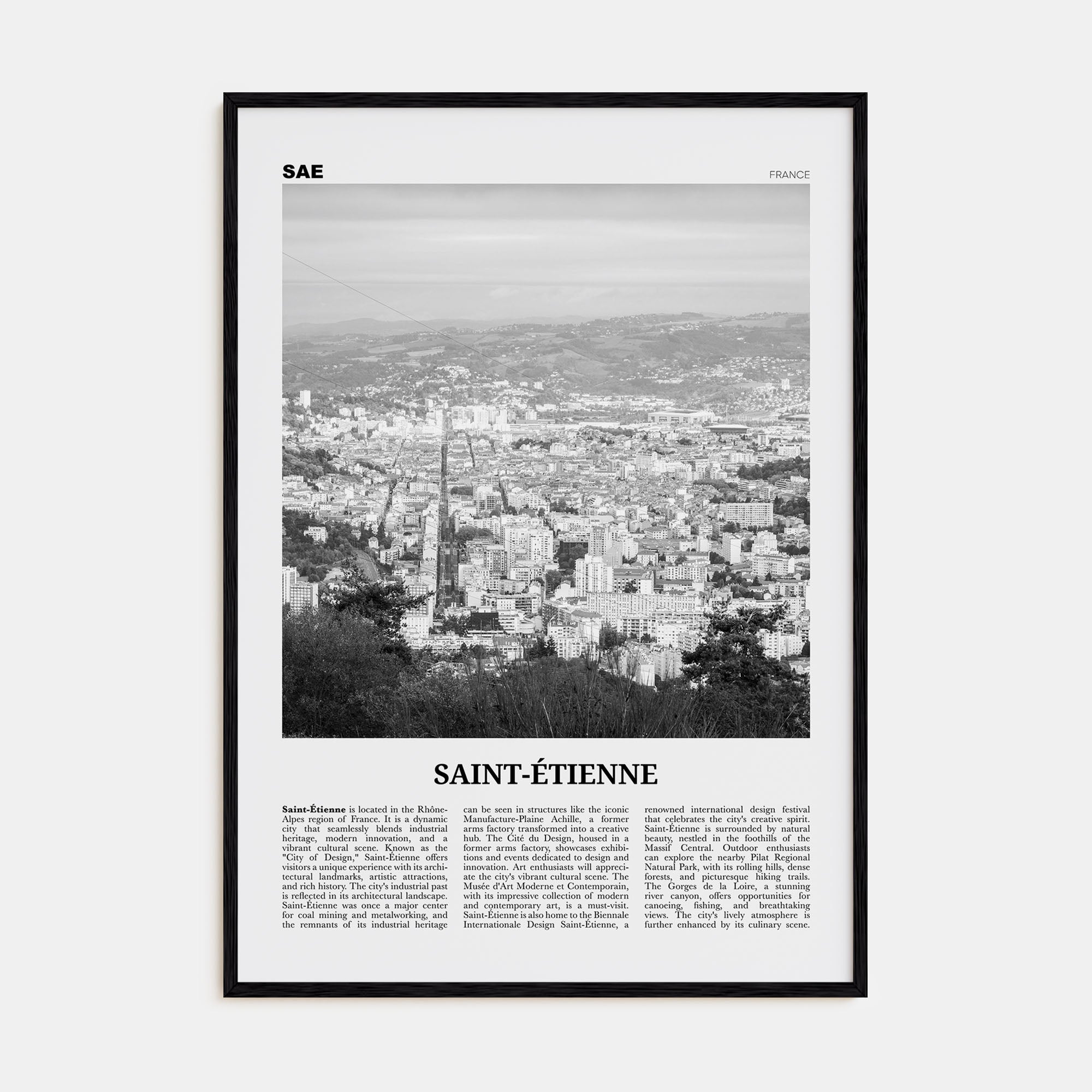 Saint-Étienne Travel B&W Poster
