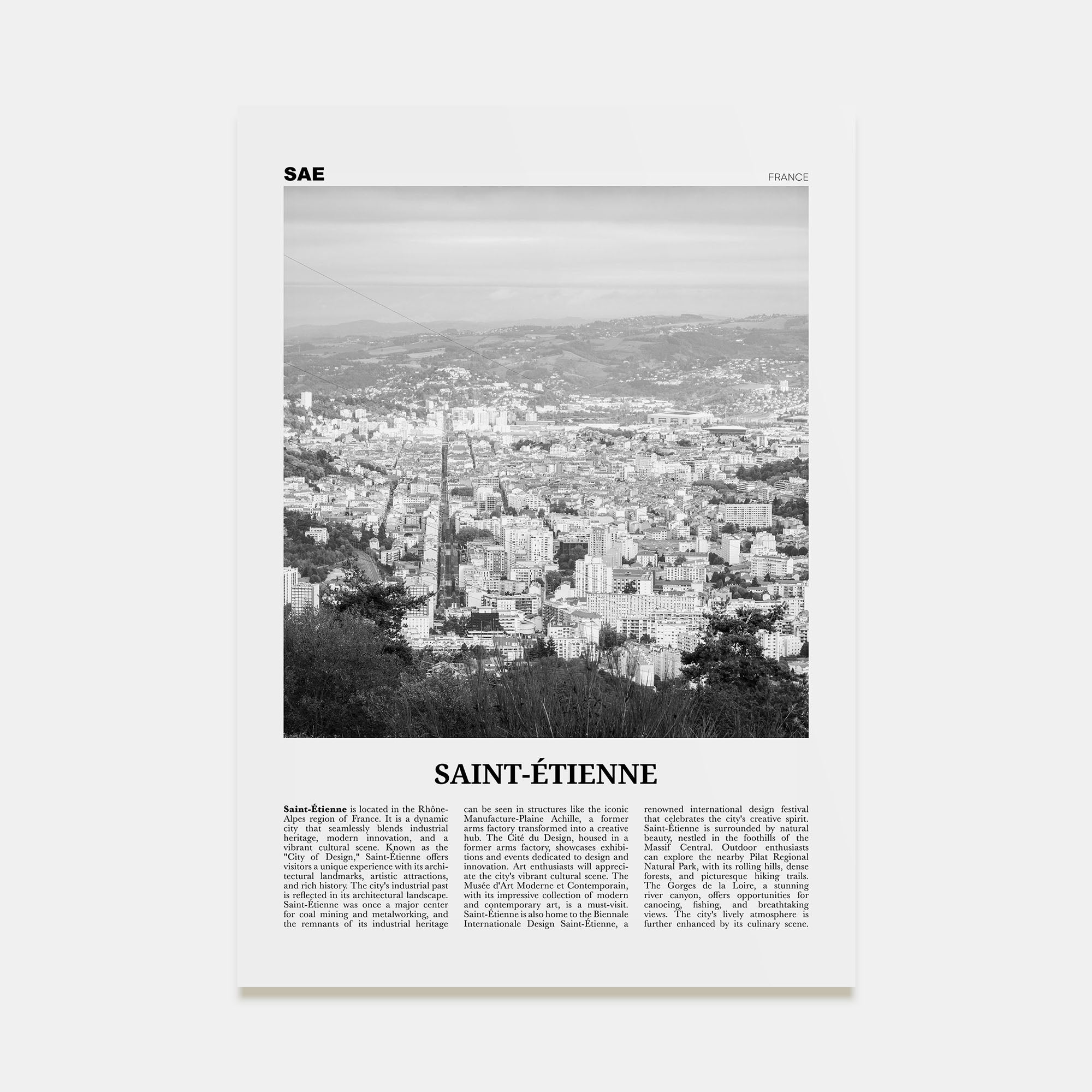 Saint-Étienne Travel B&W Poster