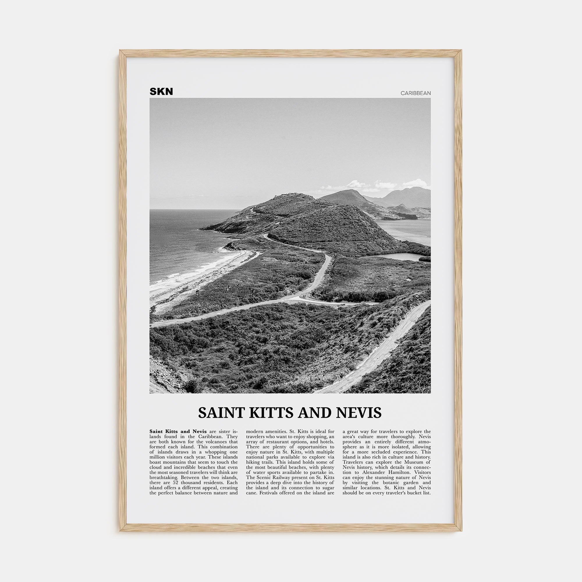 Saint Kitts and Nevis Travel B&W Poster