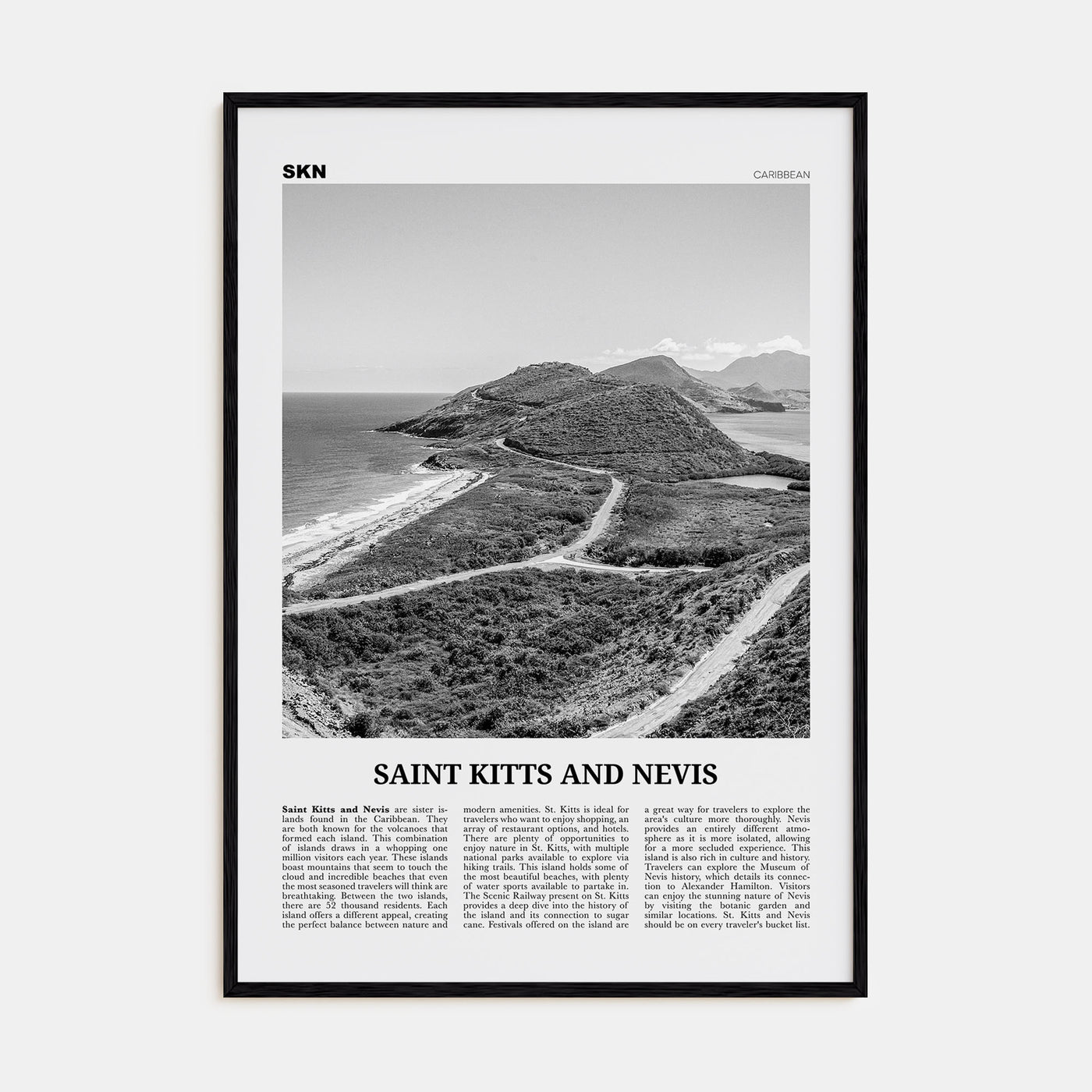 Saint Kitts and Nevis Travel B&W Poster