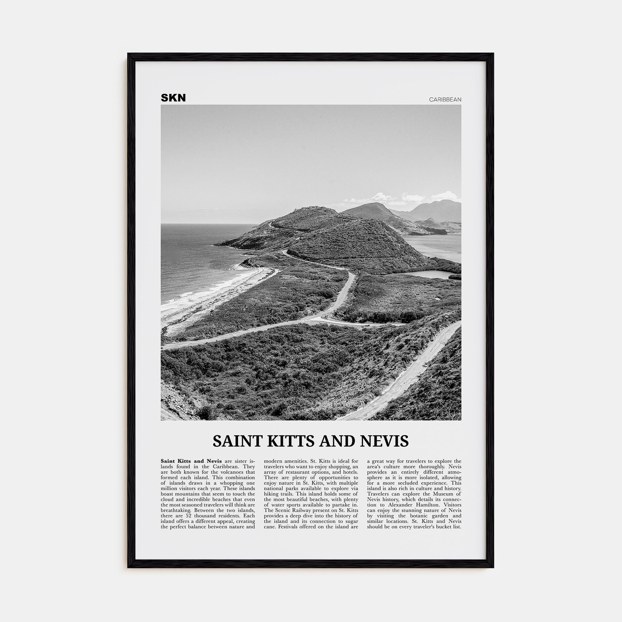 Saint Kitts and Nevis Travel B&W Poster