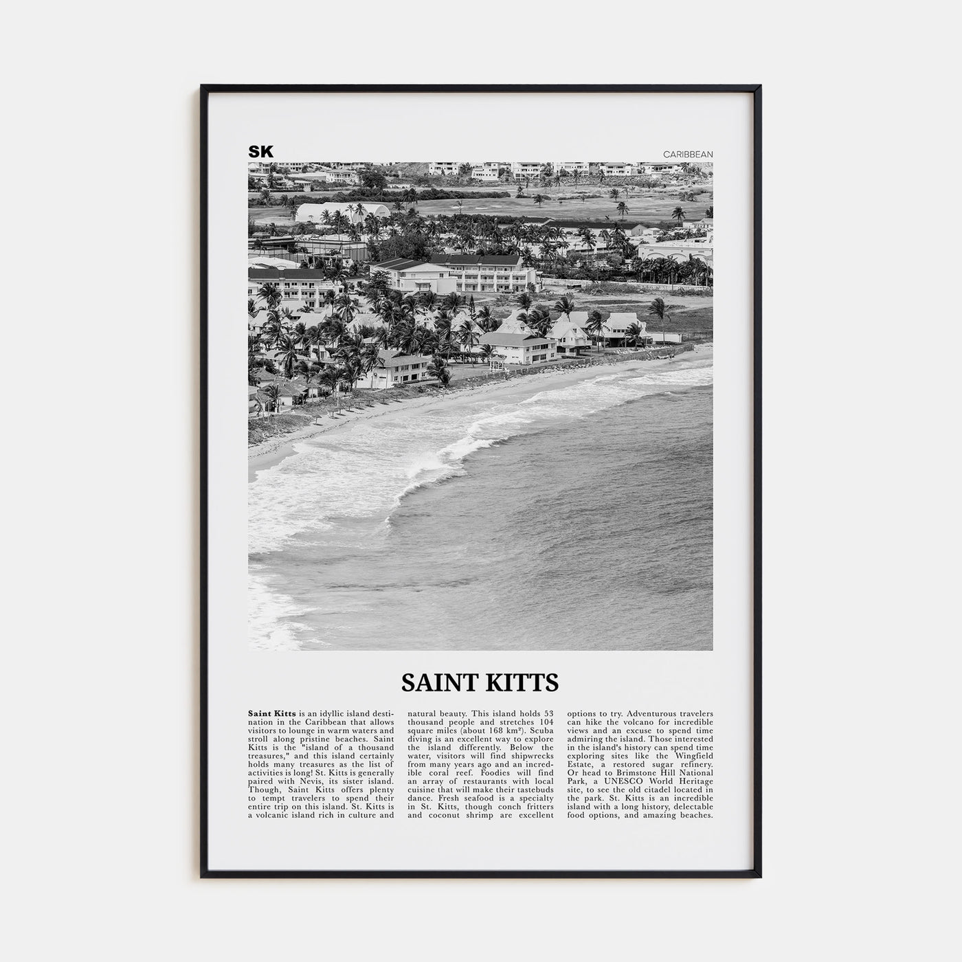 Saint Kitts Travel B&W Poster