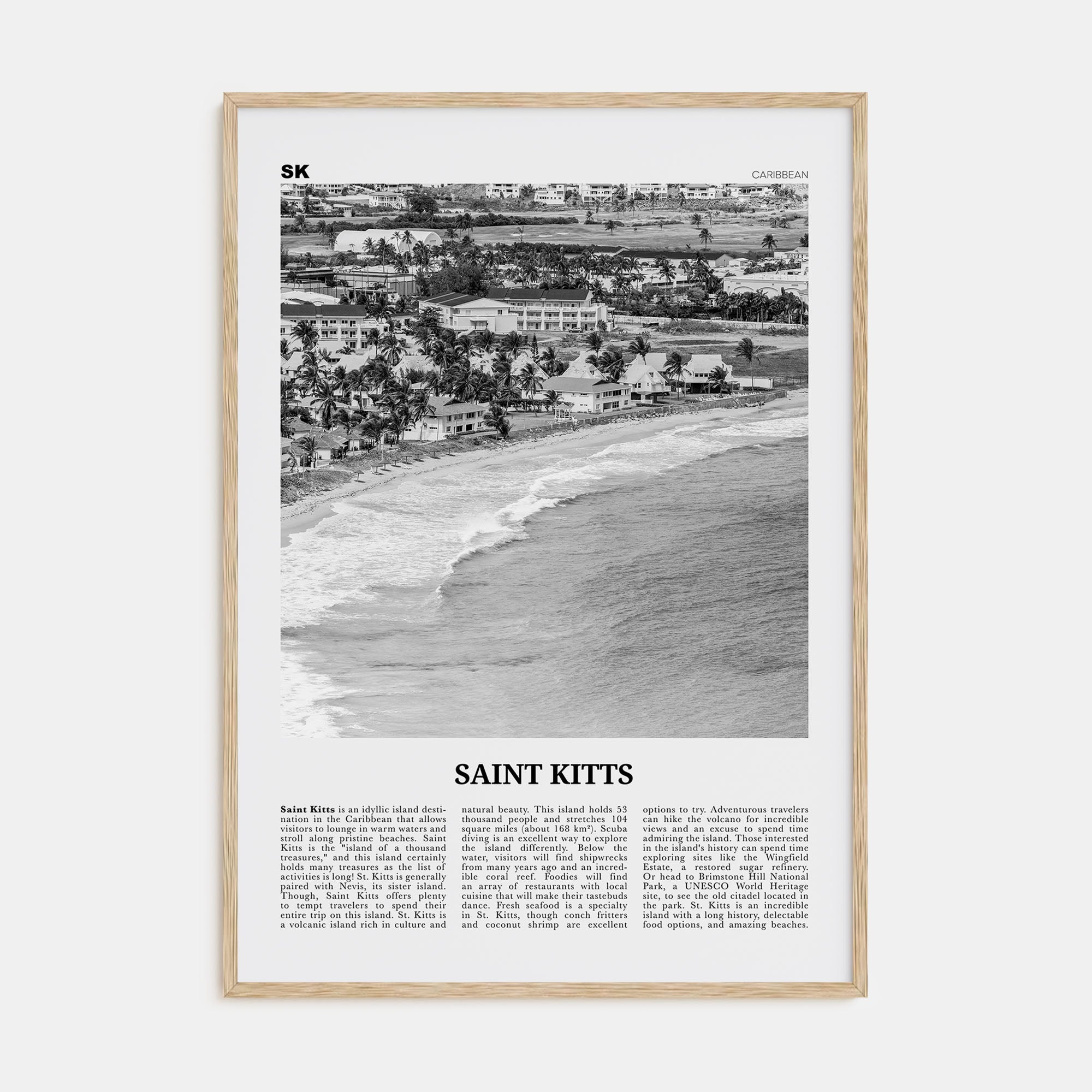 Saint Kitts Travel B&W Poster