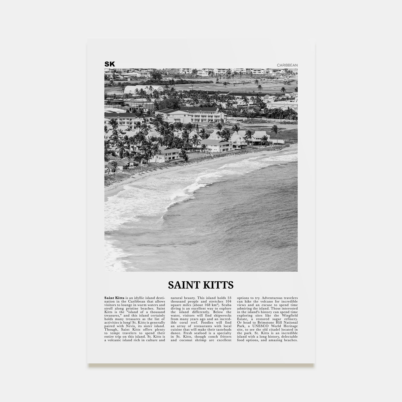 Saint Kitts Travel B&W Poster