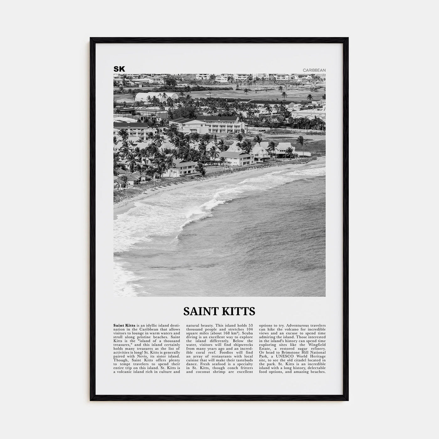 Saint Kitts Travel B&W Poster