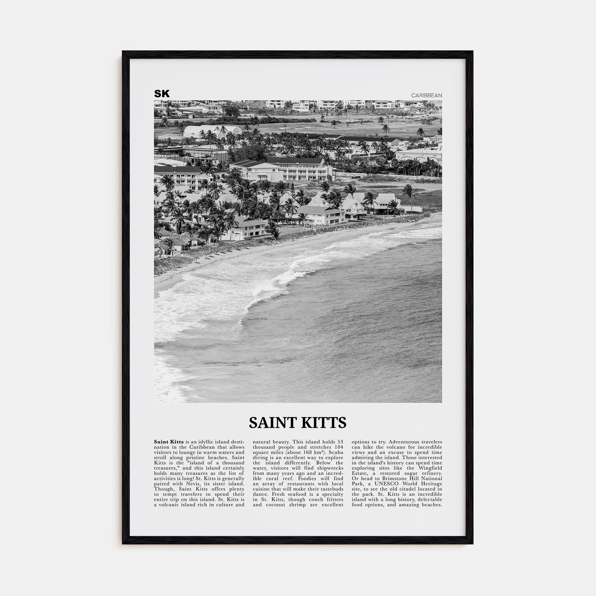 Saint Kitts Travel B&W Poster