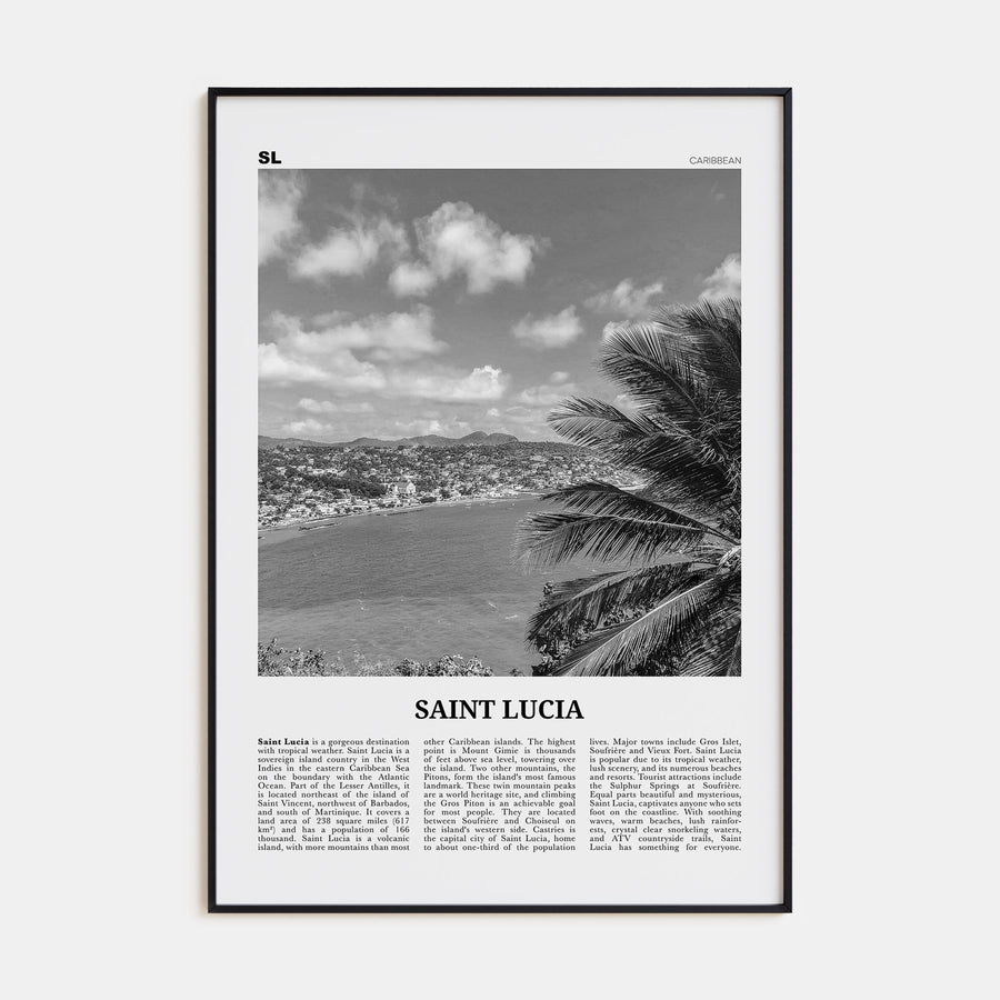 Saint Lucia Travel B&W Poster