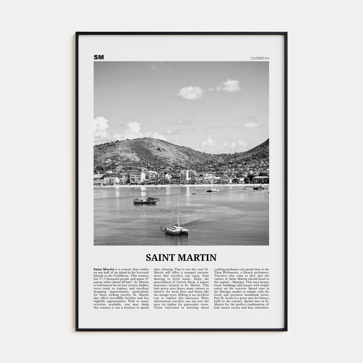 Saint Martin Travel B&W Poster