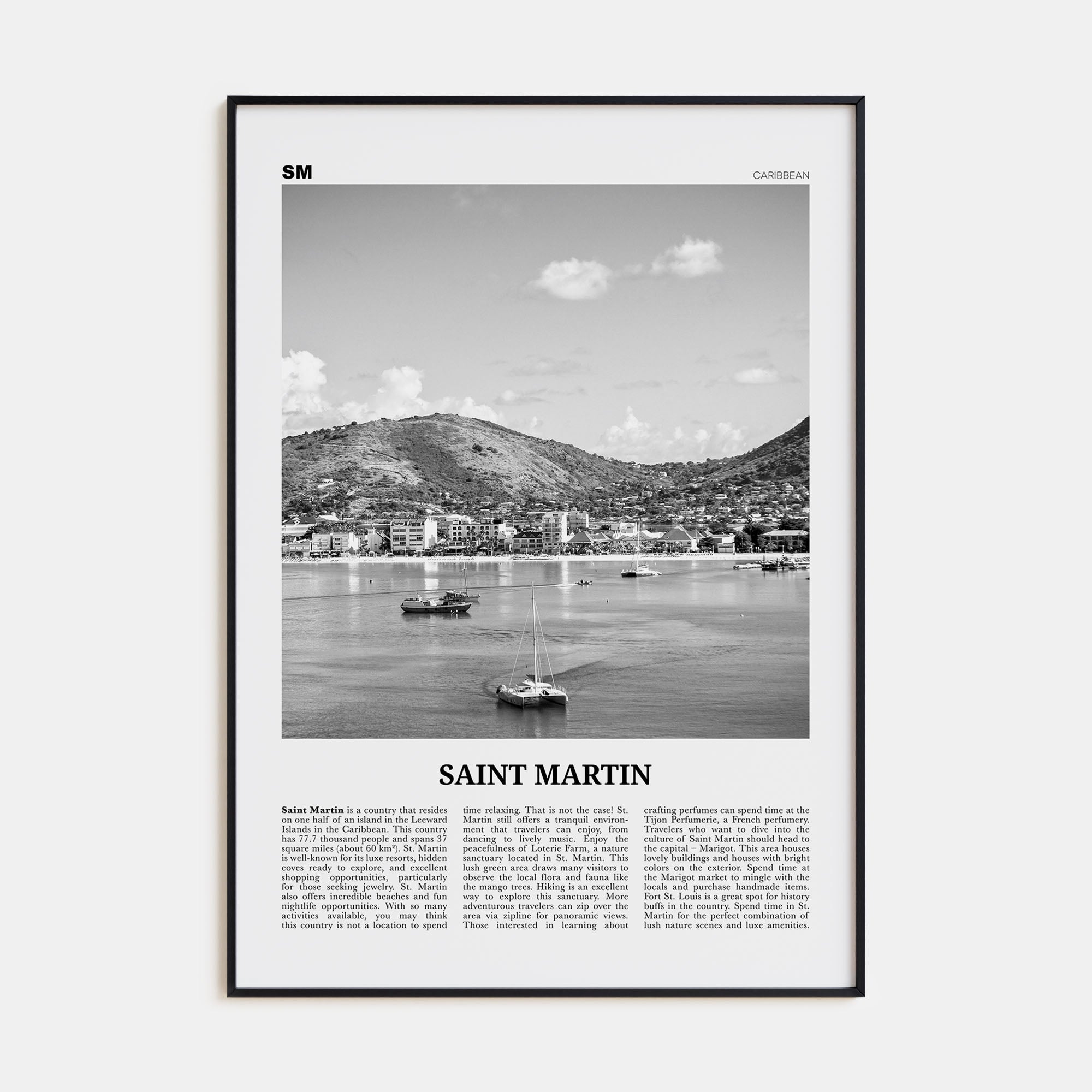 Saint Martin Travel B&W Poster