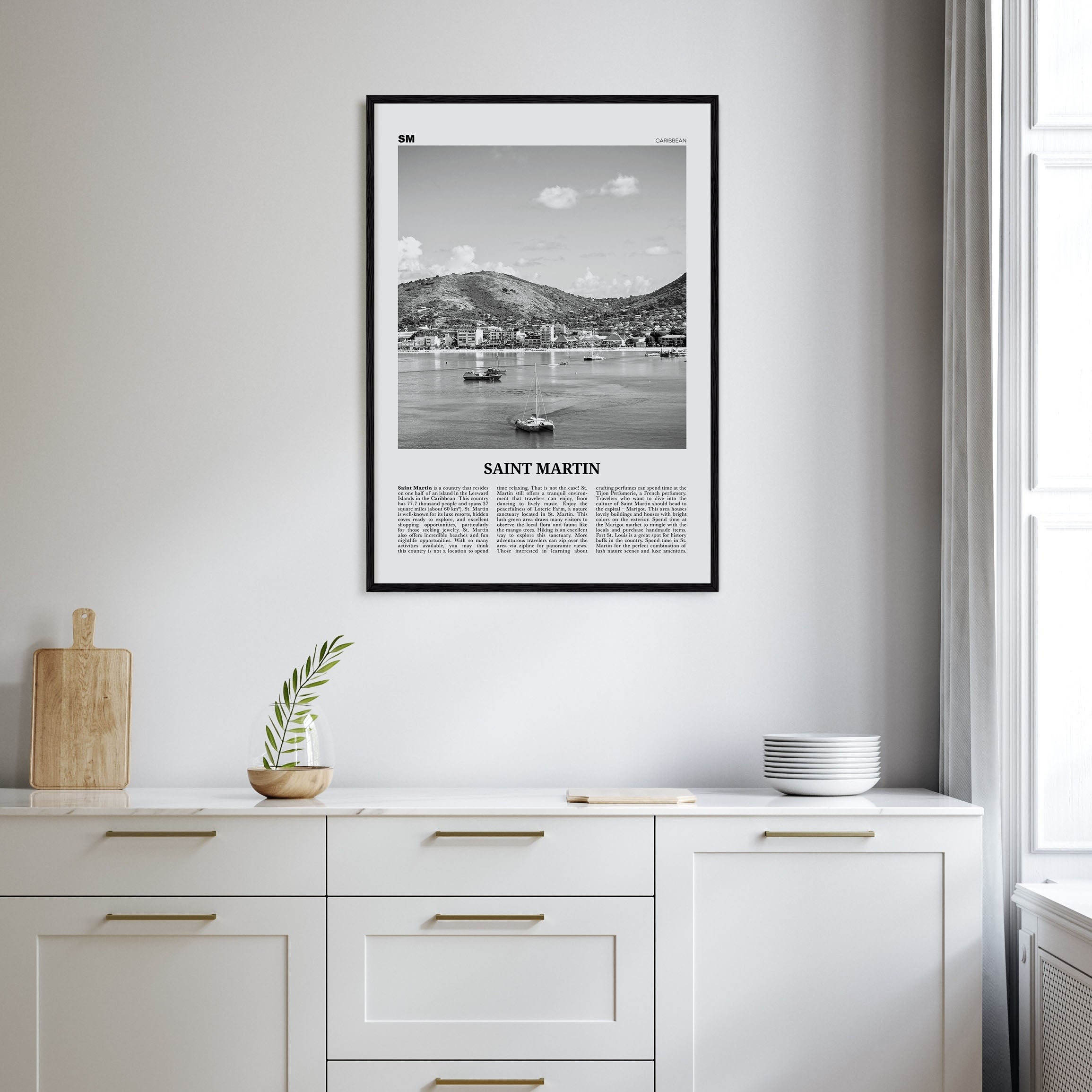 Saint Martin Travel B&W Poster
