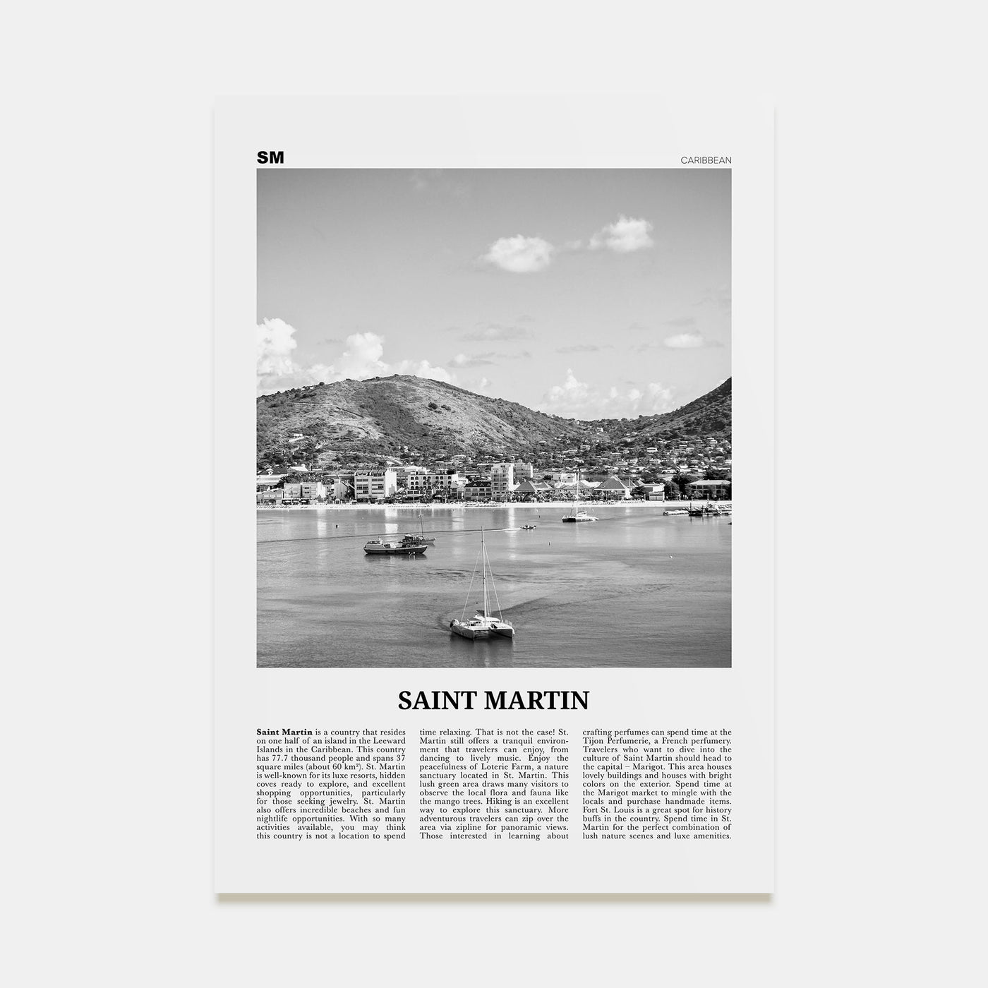 Saint Martin Travel B&W Poster