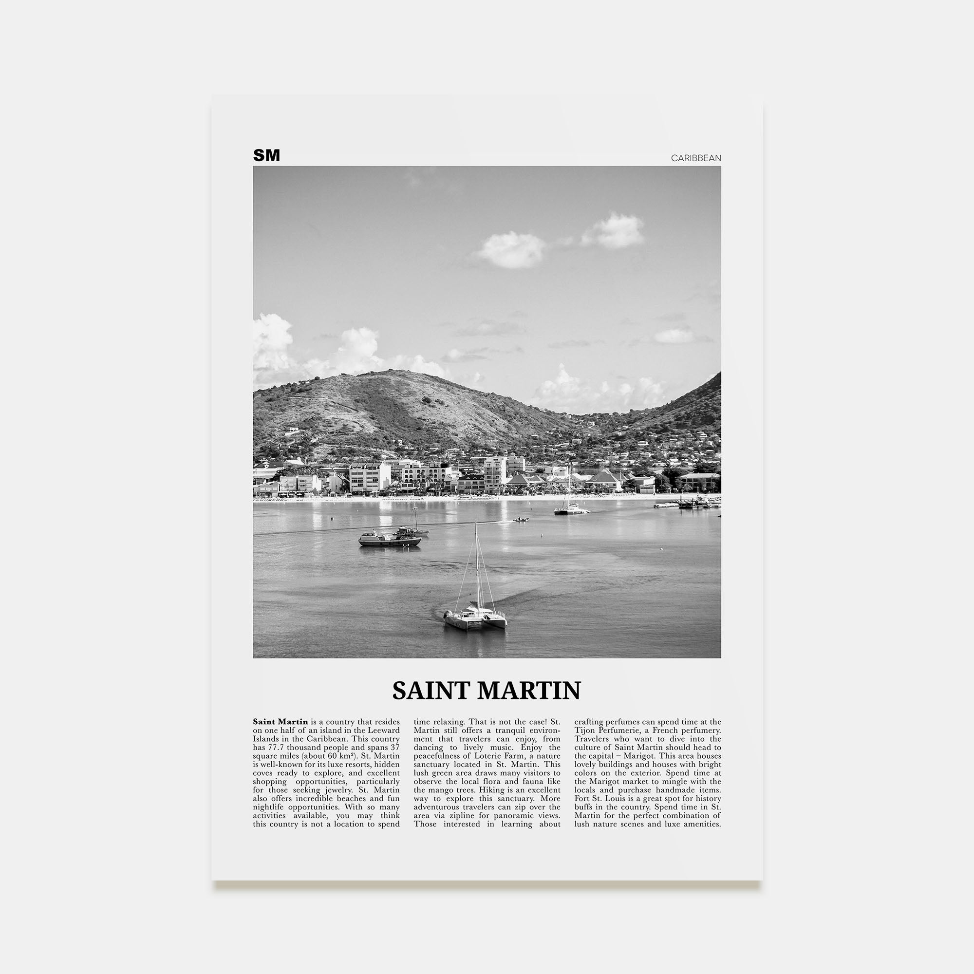 Saint Martin Travel B&W Poster