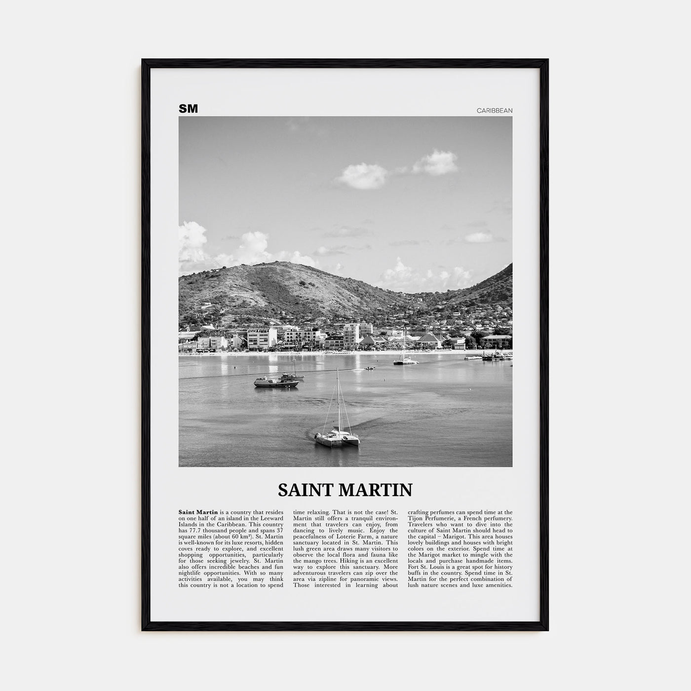 Saint Martin Travel B&W Poster