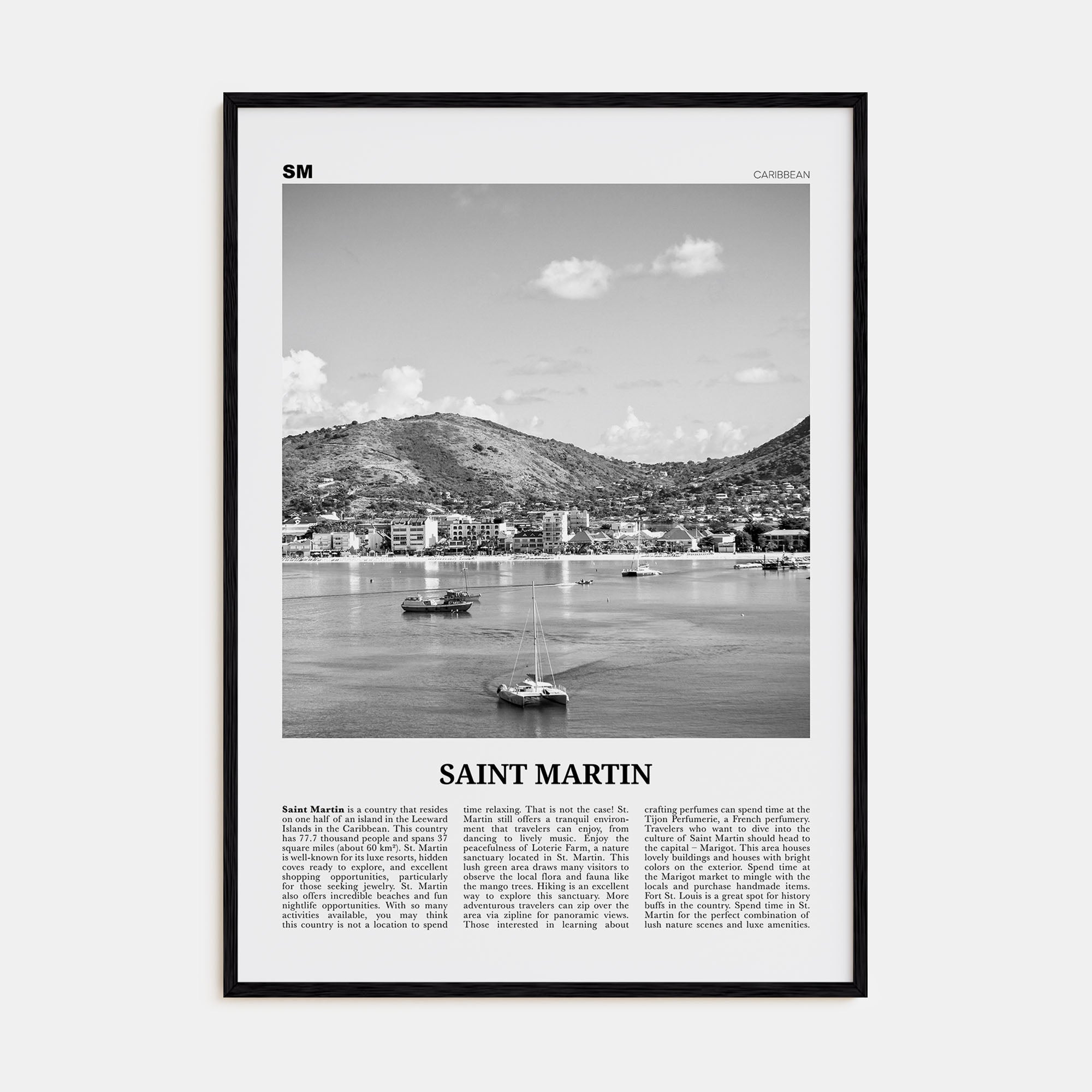 Saint Martin Travel B&W Poster