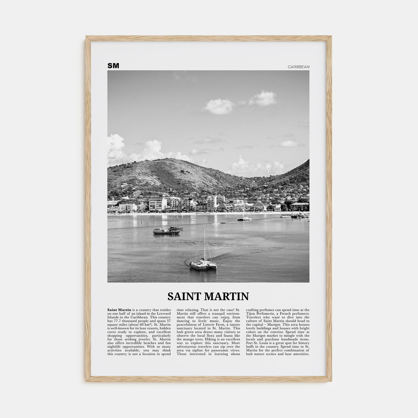 Saint Martin Travel B&W Poster