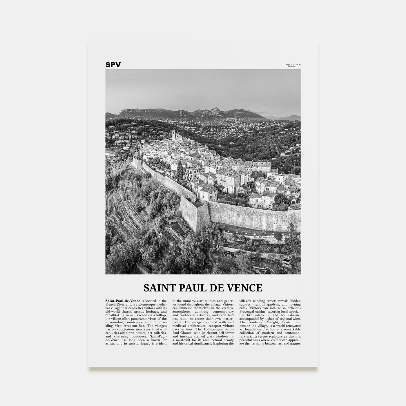 Saint-Paul-de-Vence Travel B&W Poster