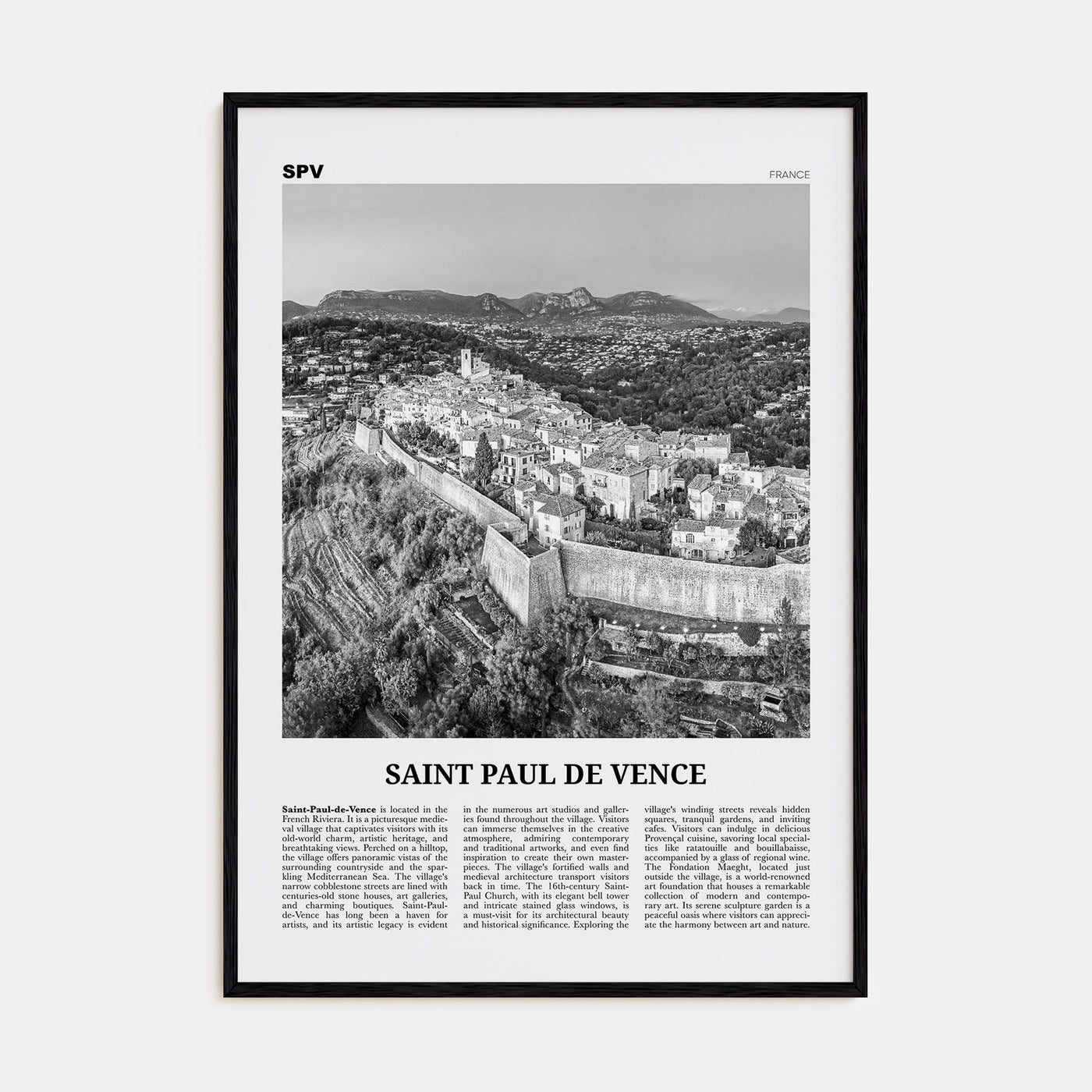 Saint-Paul-de-Vence Travel B&W Poster